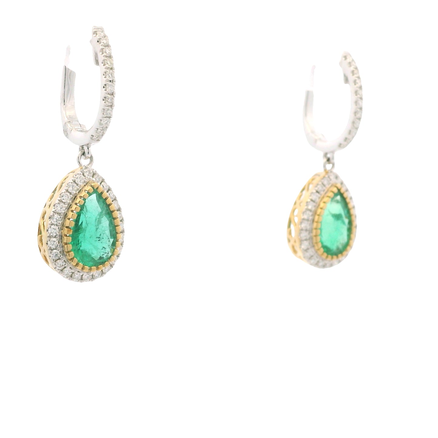 18K Two-Tone Natural Diamond Pear-Shaped Halo Set Drop Earrings