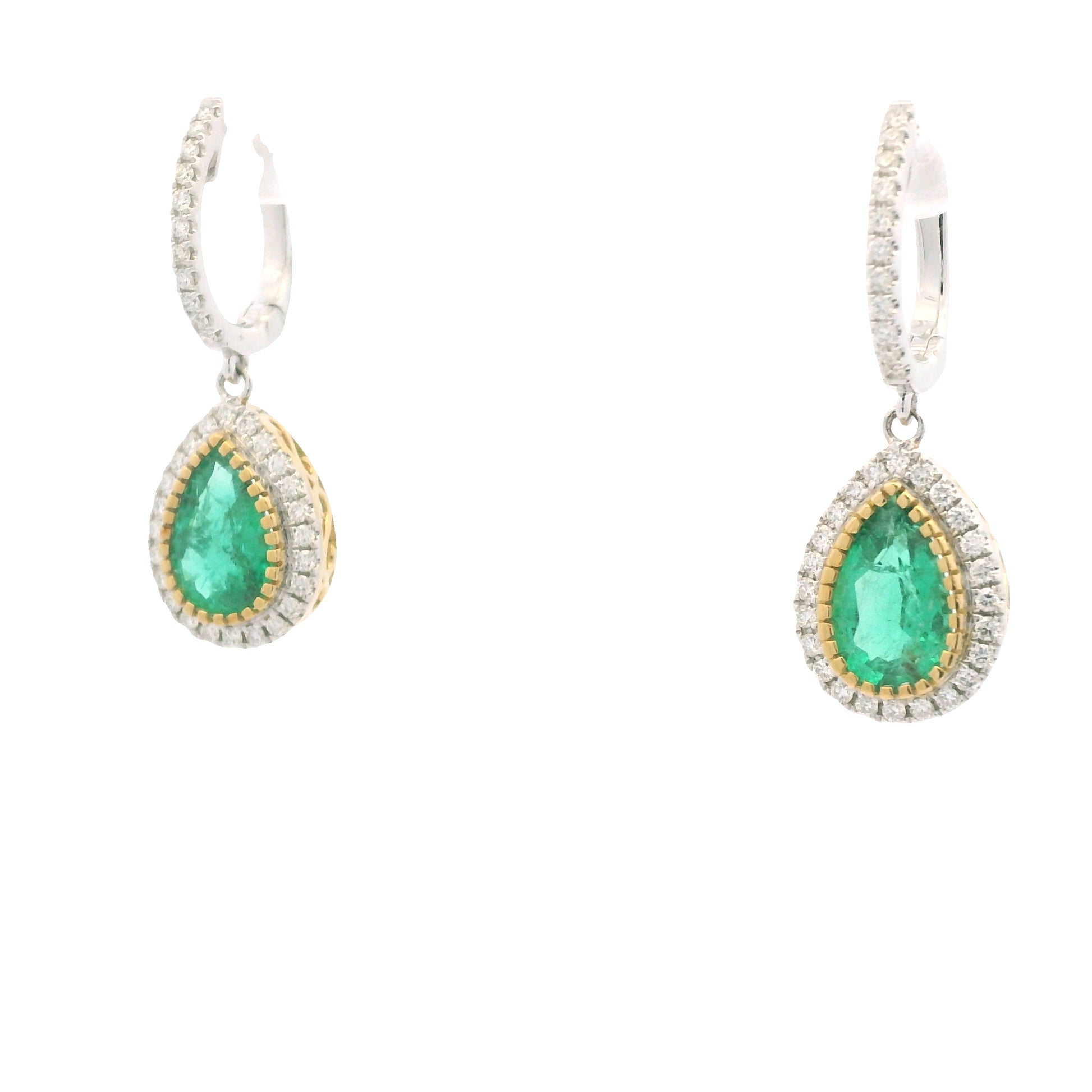 18K Two-Tone Natural Diamond Pear-Shaped Halo Set Drop Earrings