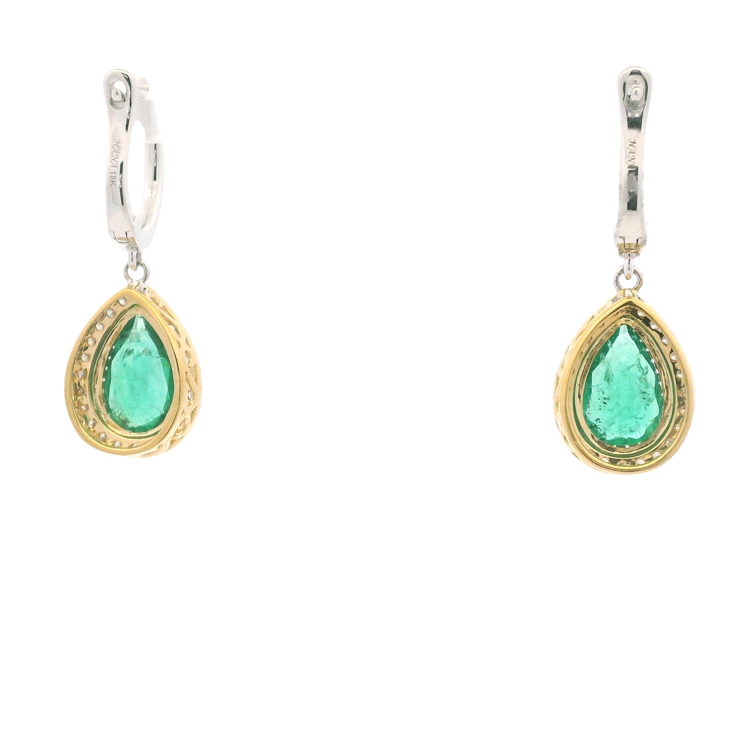 18K Two-Tone Natural Diamond Pear-Shaped Halo Set Drop Earrings