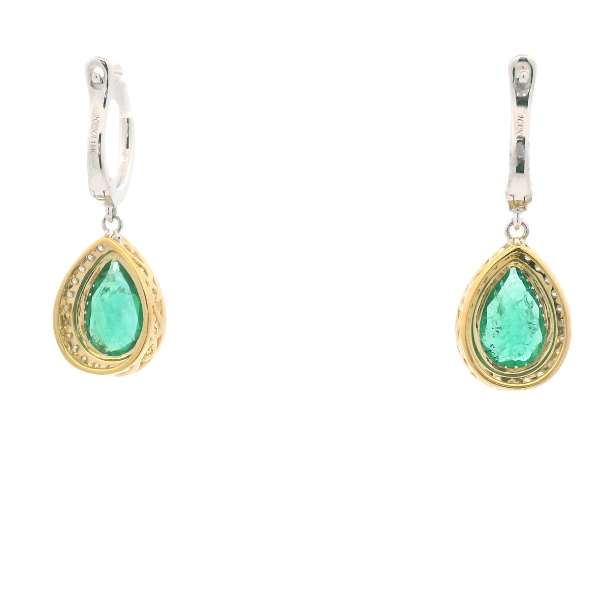 18K Two-Tone Natural Diamond Pear-Shaped Halo Set Drop Earrings