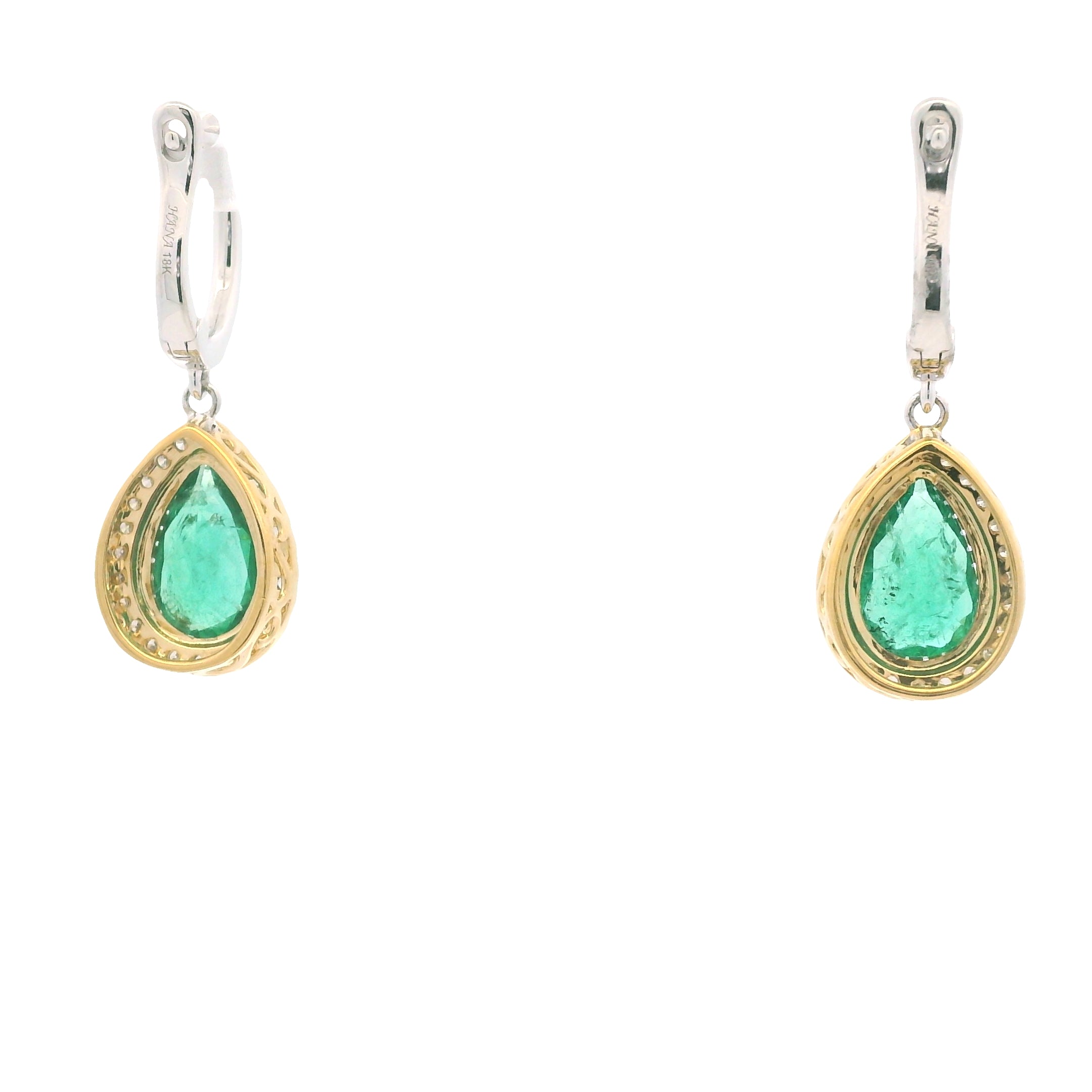 18K Two-Tone Natural Diamond Pear-Shaped Halo Set Drop Earrings