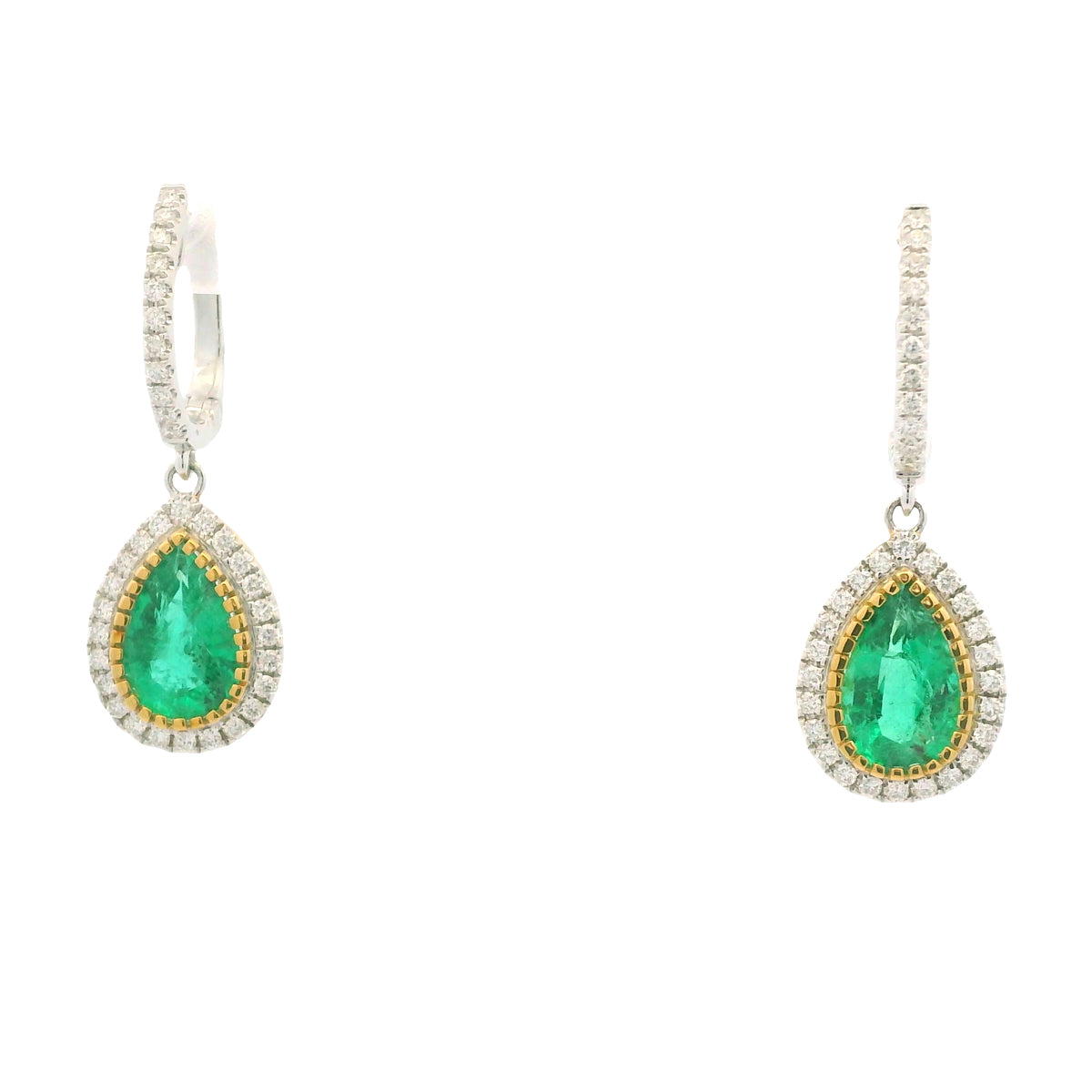 18K Two-Tone Natural Diamond Pear-Shaped Halo Set Drop Earrings