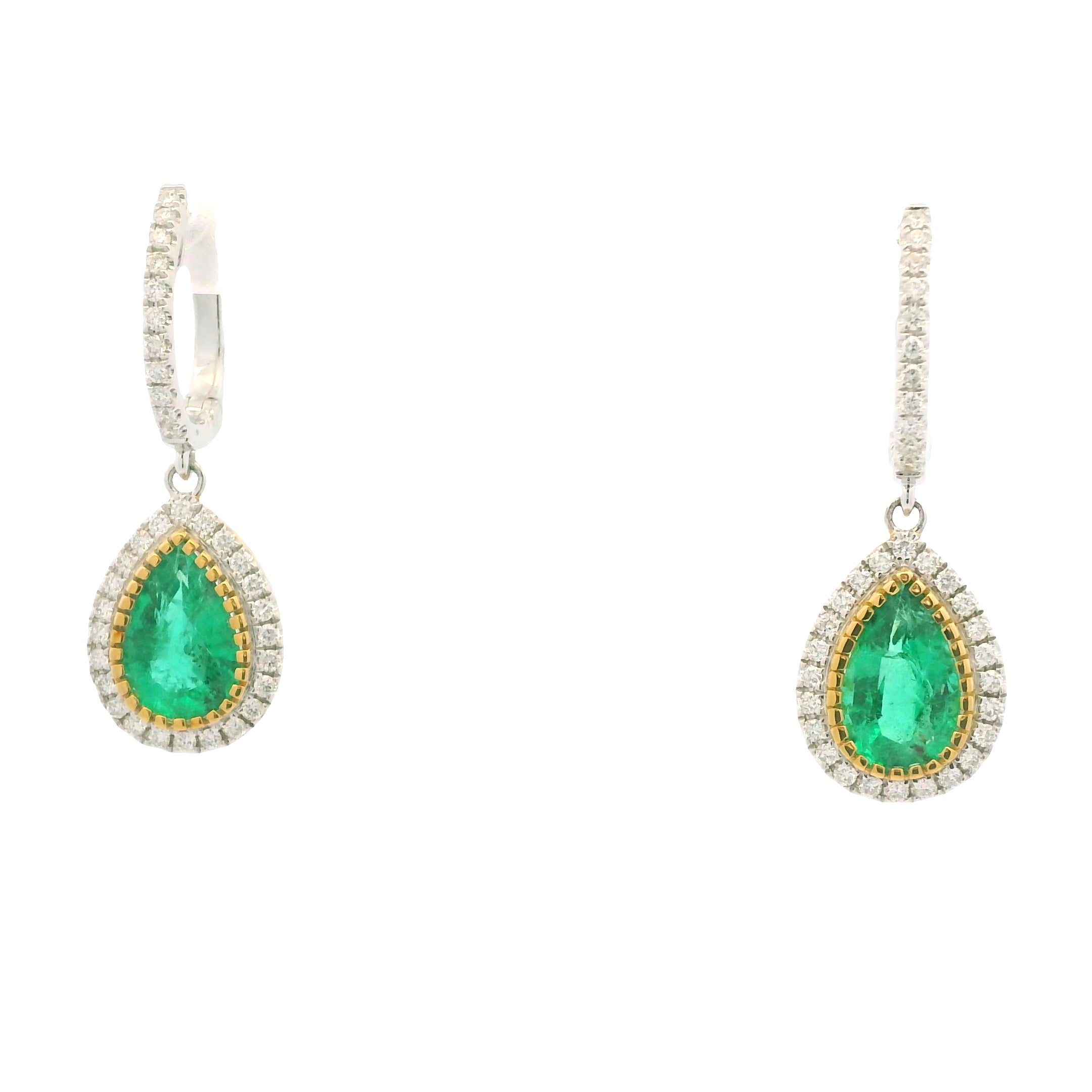 18K Two-Tone Natural Diamond Pear-Shaped Halo Set Drop Earrings