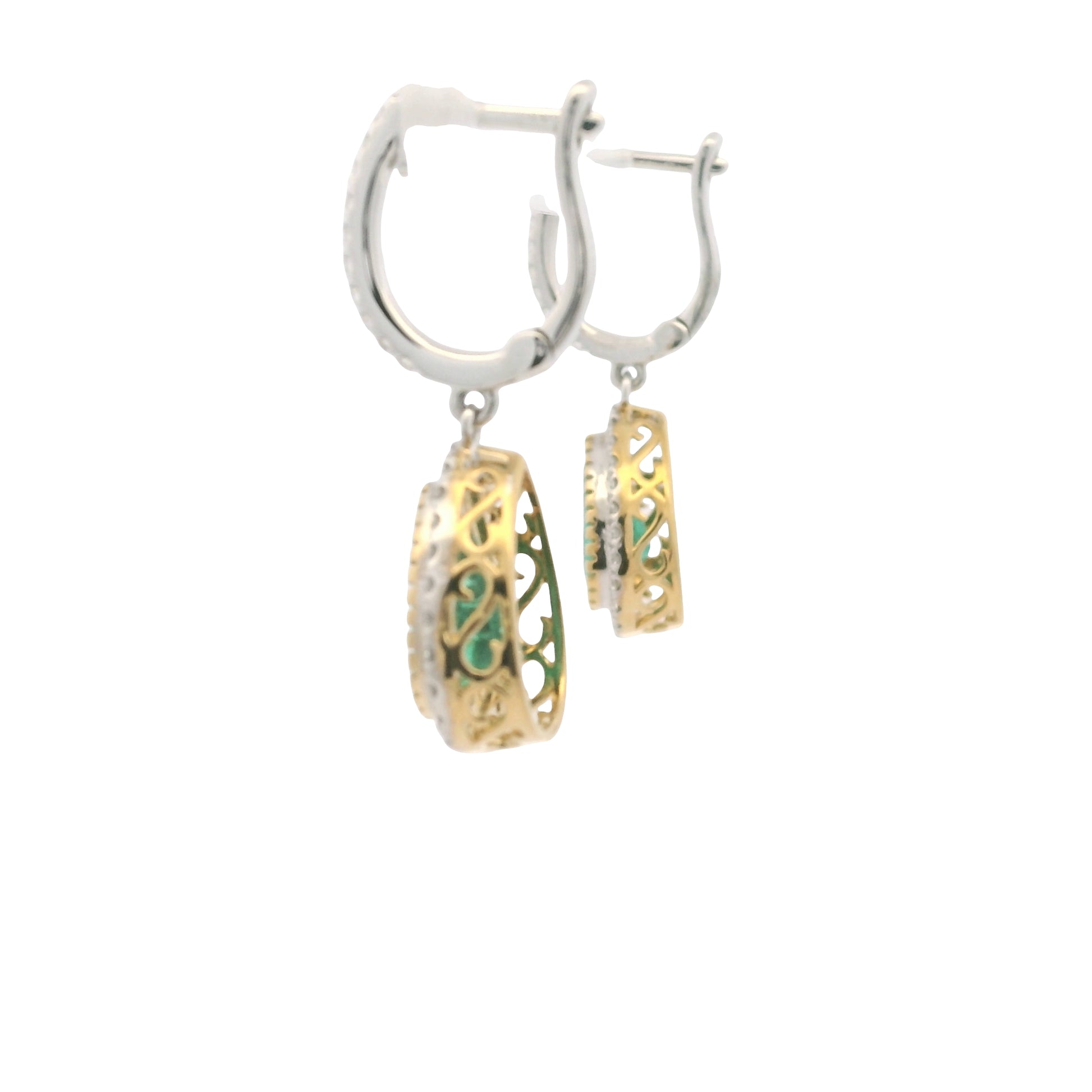 18K Two-Tone Natural Diamond Pear-Shaped Halo Set Drop Earrings