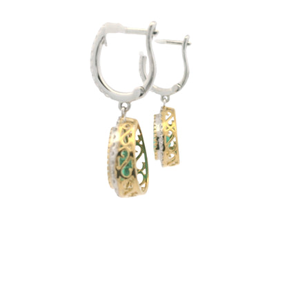 18K Two-Tone Natural Diamond Pear-Shaped Halo Set Drop Earrings