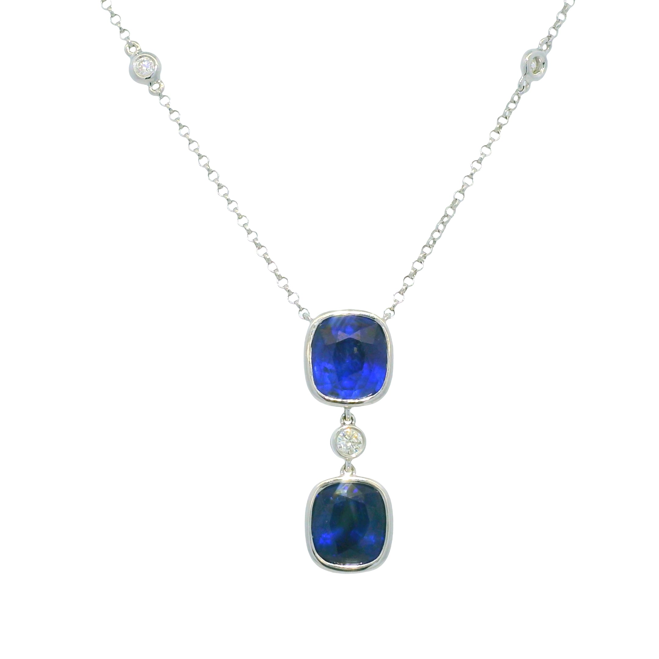 18Kt White Gold Necklace With 2 Bezel Set Sapphire in a Diamonds by The Yard Chain