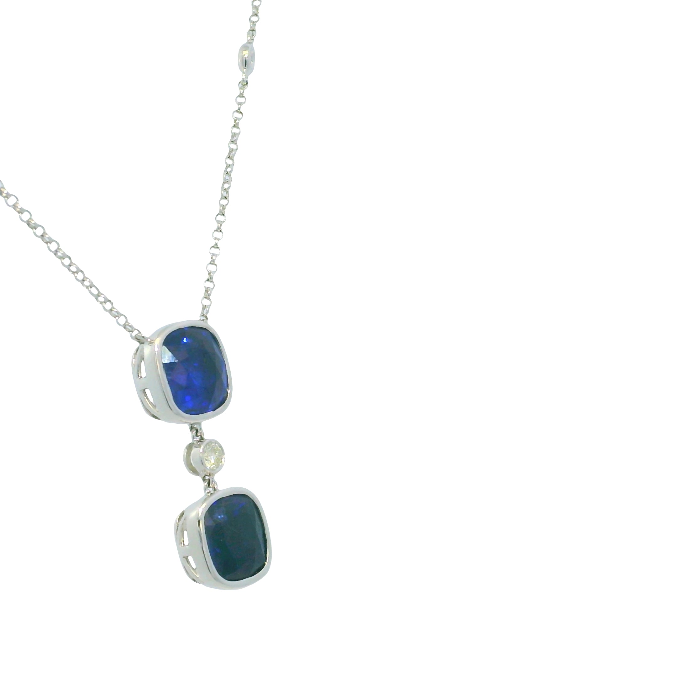 18Kt White Gold Necklace With 2 Bezel Set Sapphire in a Diamonds by The Yard Chain