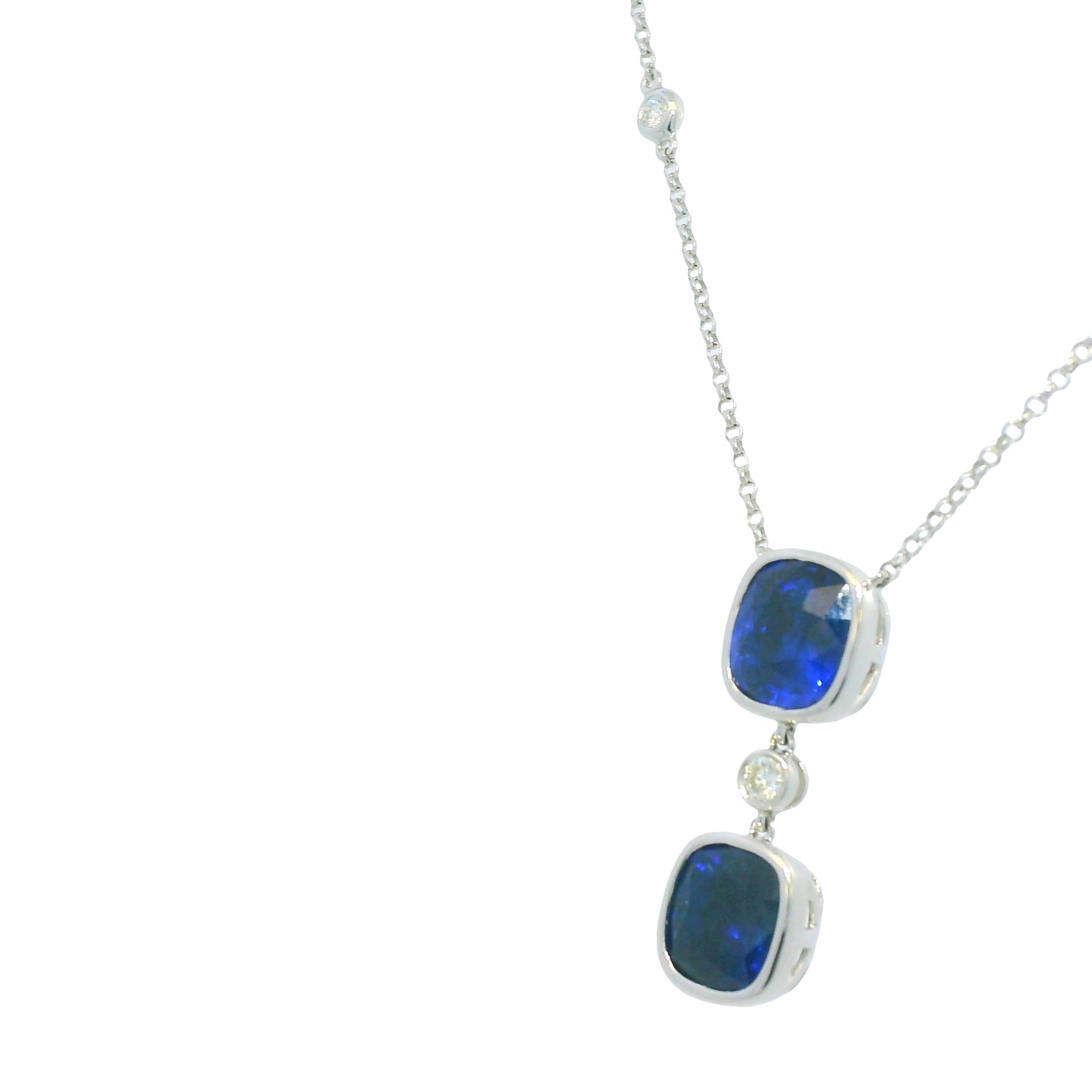 18Kt White Gold Necklace With 2 Bezel Set Sapphire in a Diamonds by The Yard Chain
