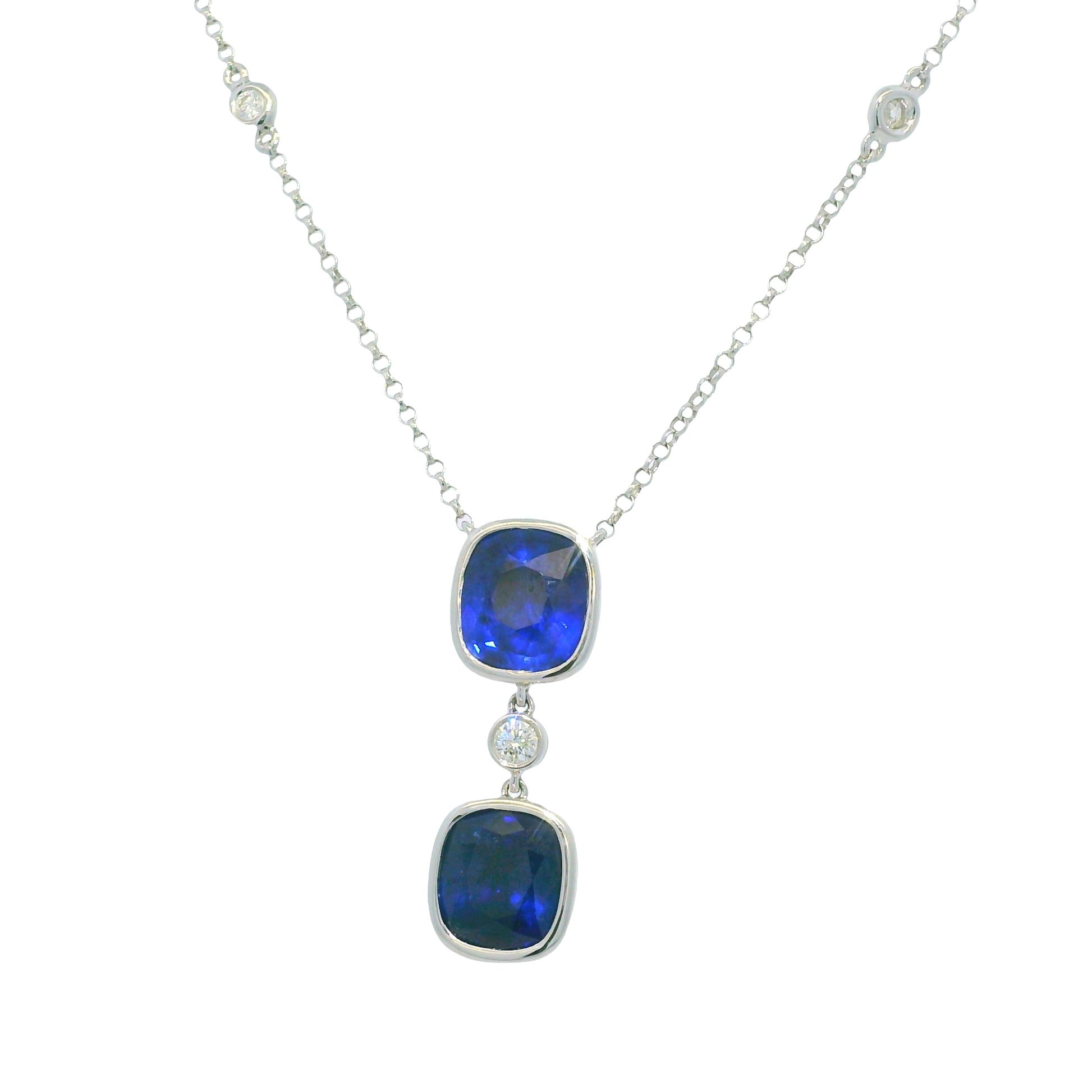 18Kt White Gold Necklace With 2 Bezel Set Sapphire in a Diamonds by The Yard Chain