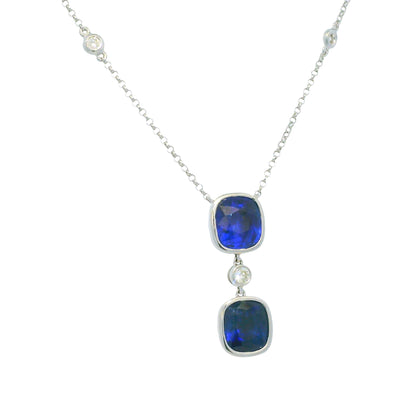 18Kt White Gold Necklace With 2 Bezel Set Sapphire in a Diamonds by The Yard Chain