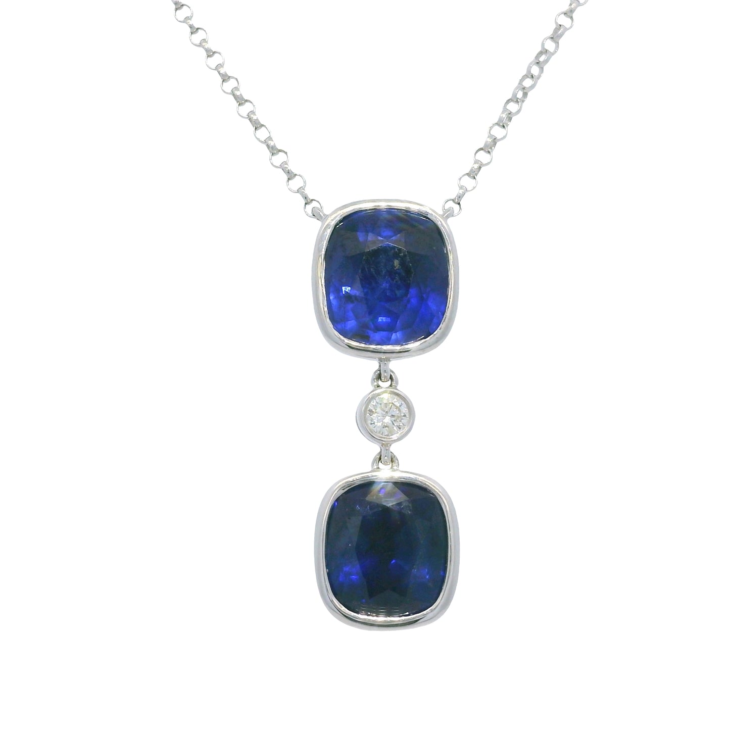 18Kt White Gold Necklace With 2 Bezel Set Sapphire in a Diamonds by The Yard Chain