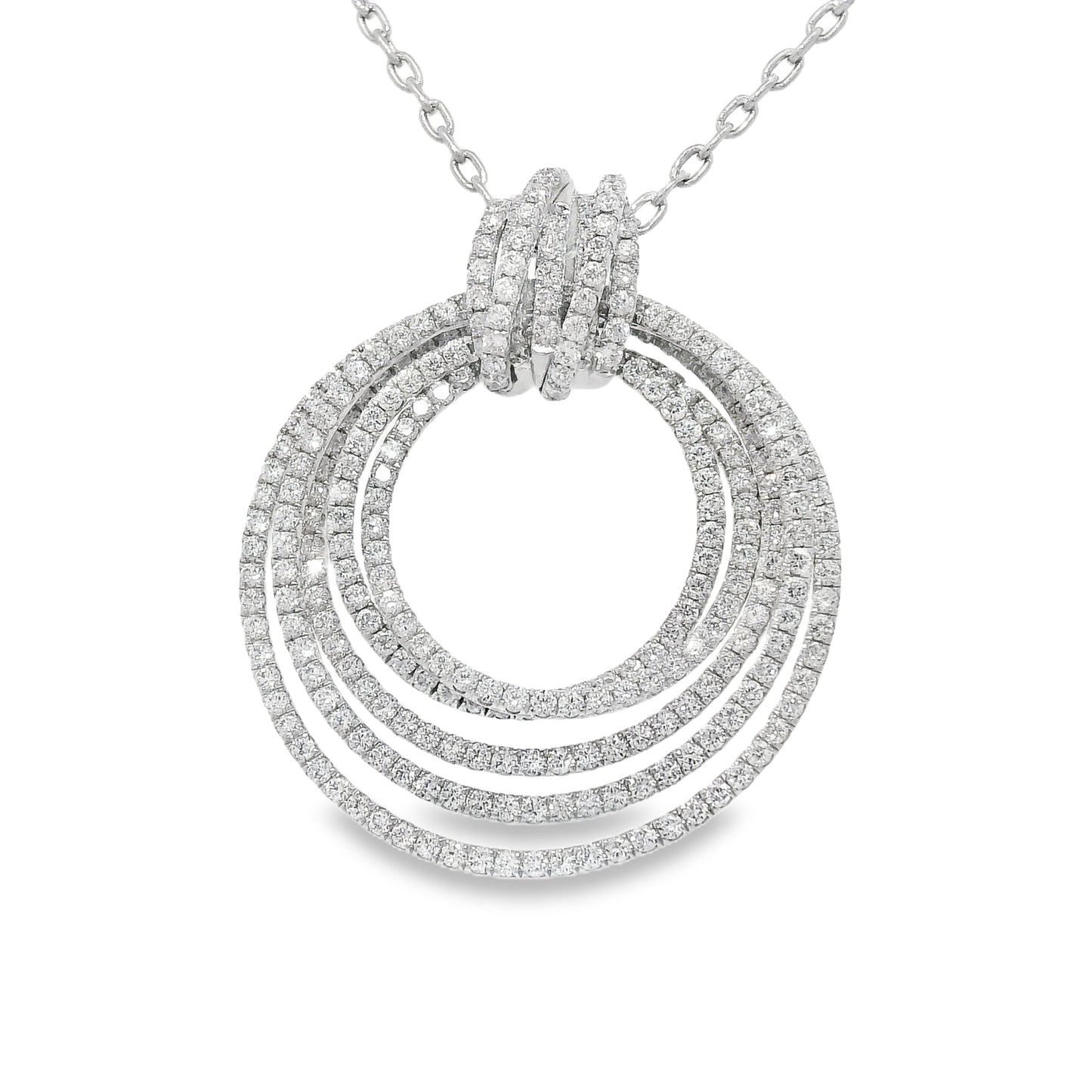 18k White Gold Natural 2.85 Carat Diamond Multi-Circle Knot Necklace