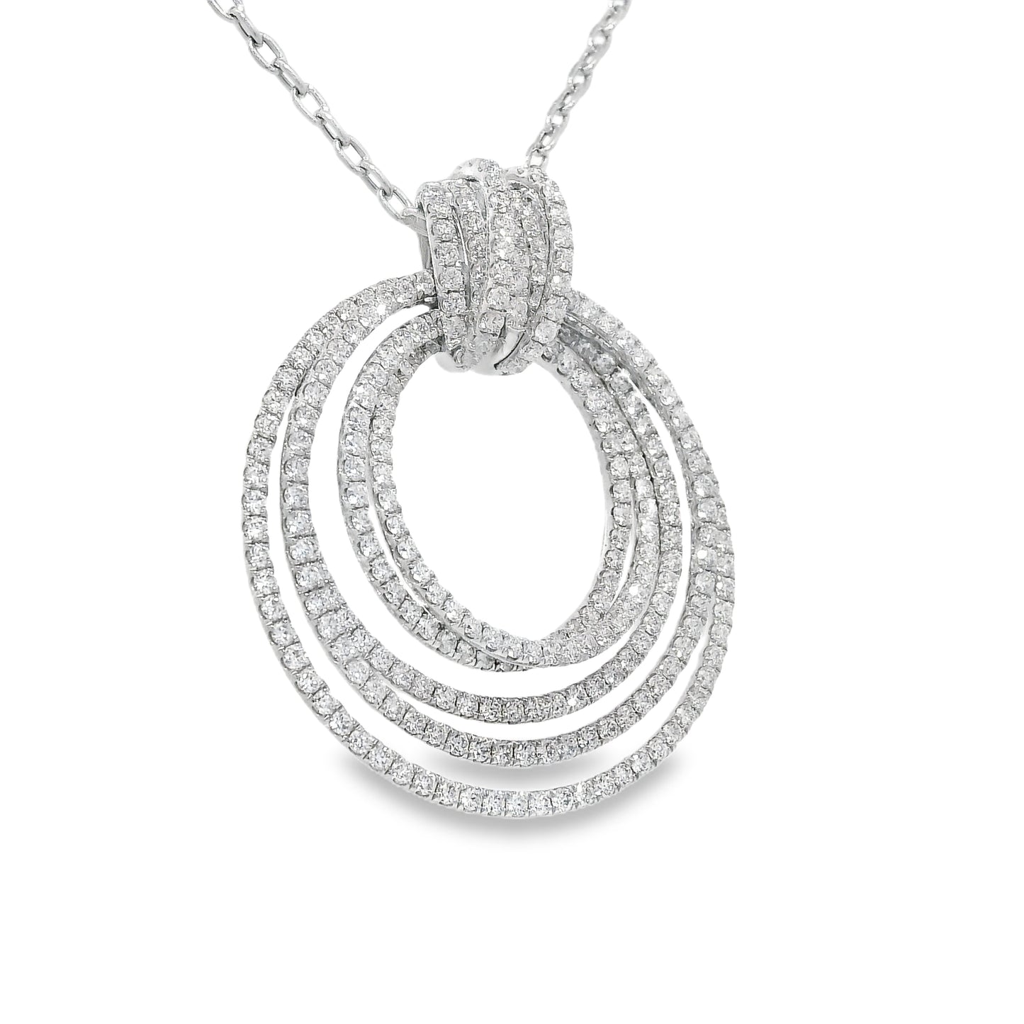 18k White Gold Natural 2.85 Carat Diamond Multi-Circle Knot Necklace