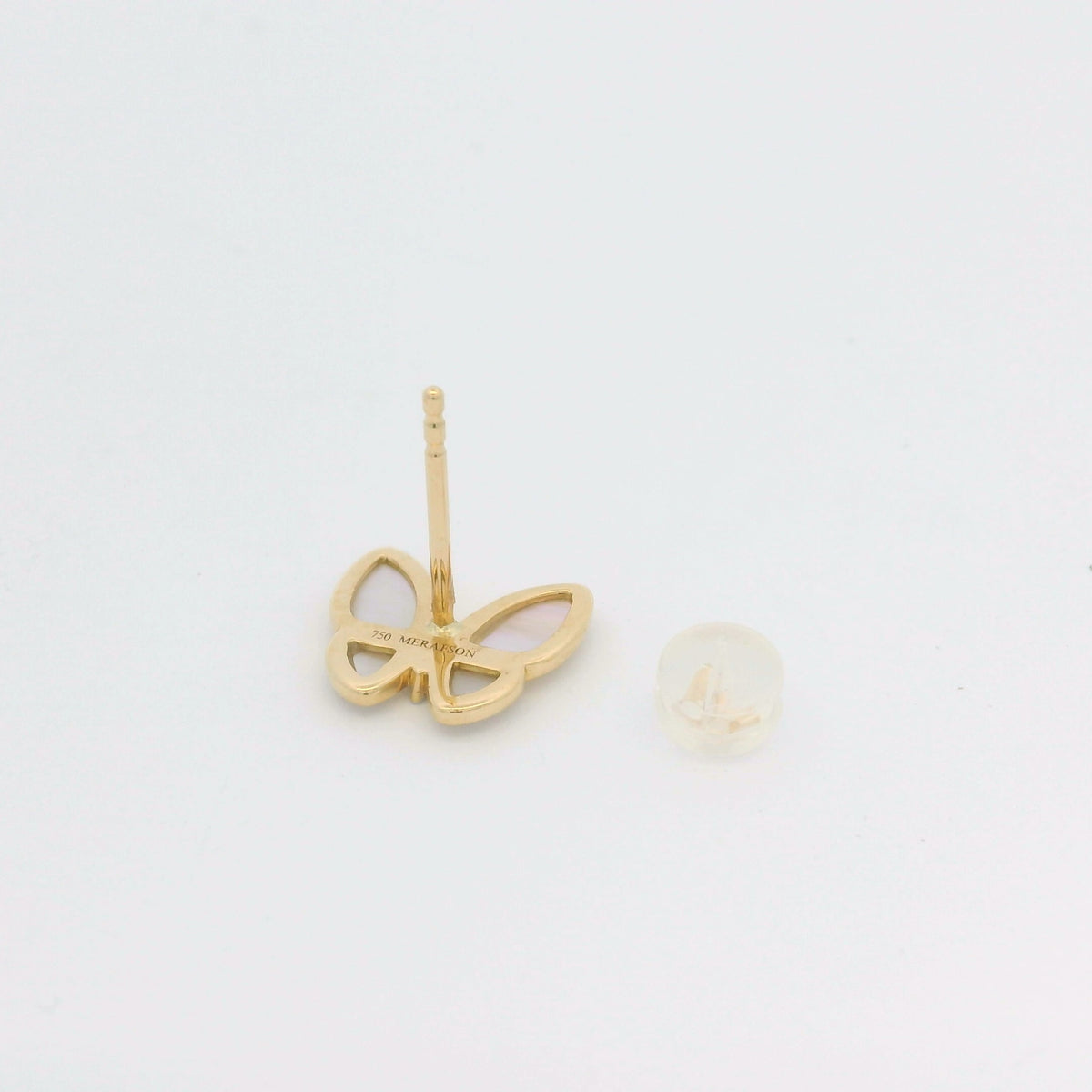 18k Yellow Gold White Mother of Pearl & Diamond Butterfly Stud Earrings — product photo 4