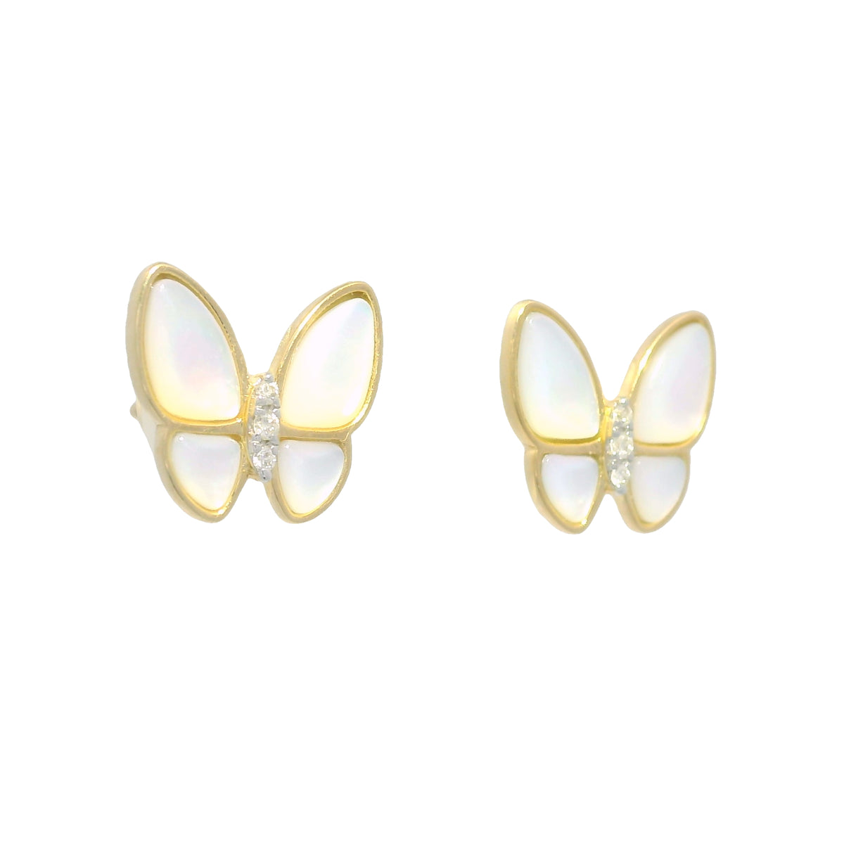 18k Yellow Gold White Mother of Pearl & Diamond Butterfly Stud Earrings — product photo 6