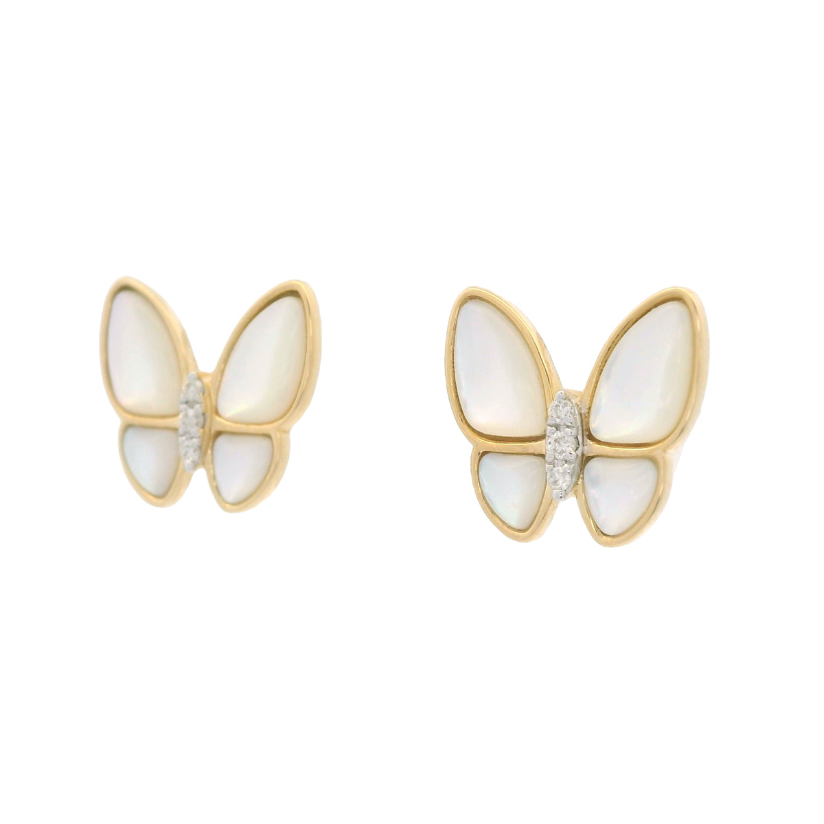 18k Yellow Gold White Mother of Pearl & Diamond Butterfly Stud Earrings — product photo 9