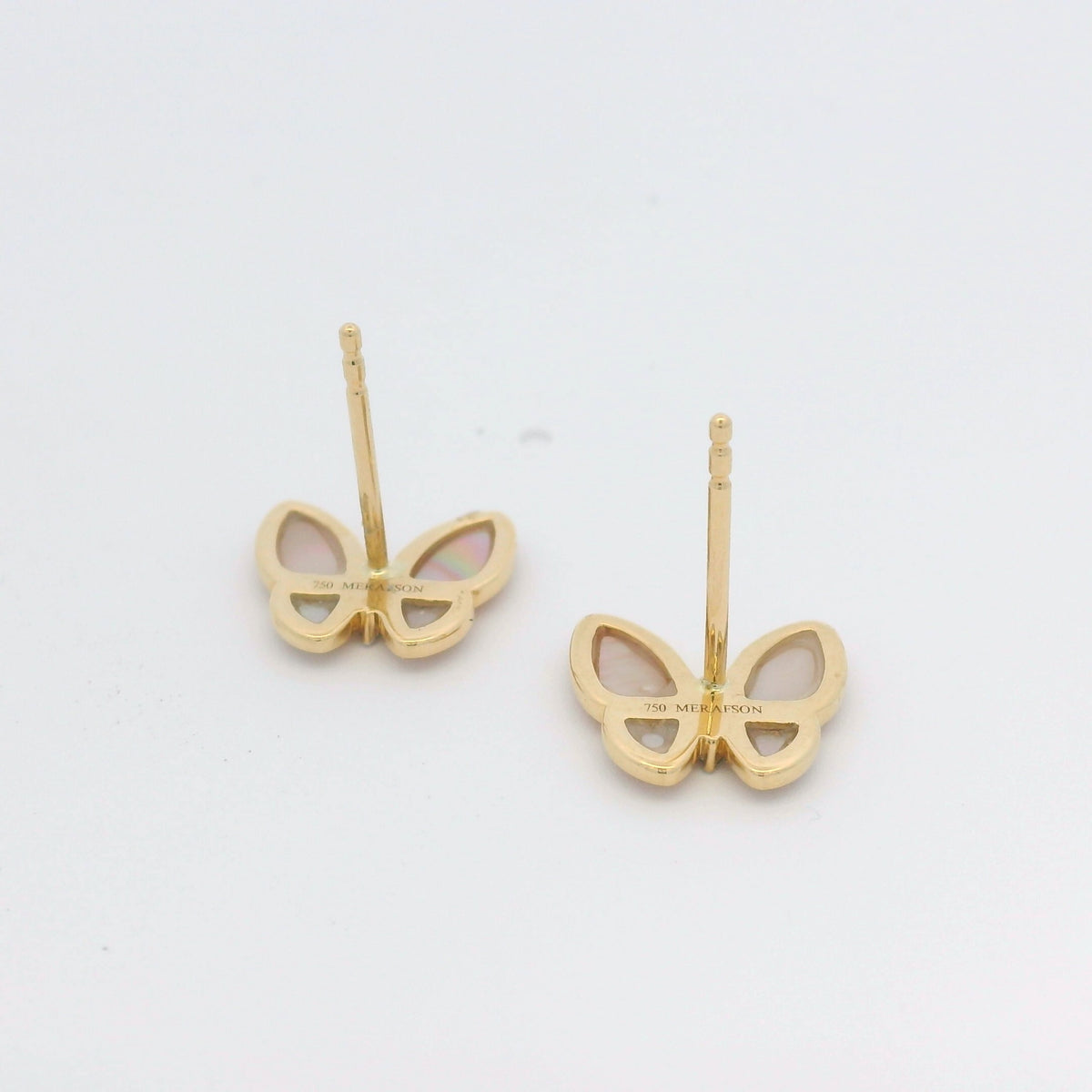 18k Yellow Gold Mother of Pearl & Diamond Butterfly Stud Earrings — product photo 4