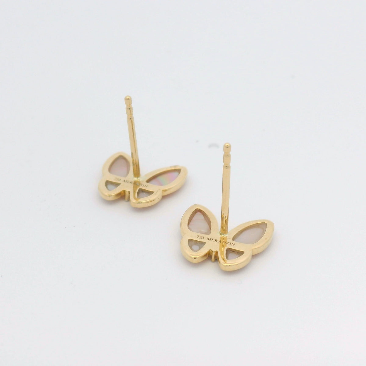 18k Yellow Gold Mother of Pearl & Diamond Butterfly Stud Earrings — product photo 5