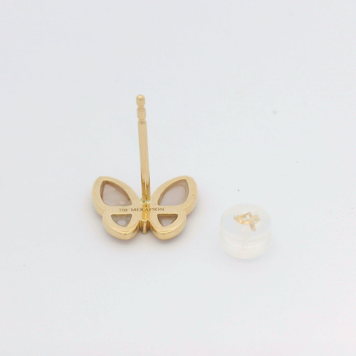 18k Yellow Gold Mother of Pearl & Diamond Butterfly Stud Earrings — product photo 6