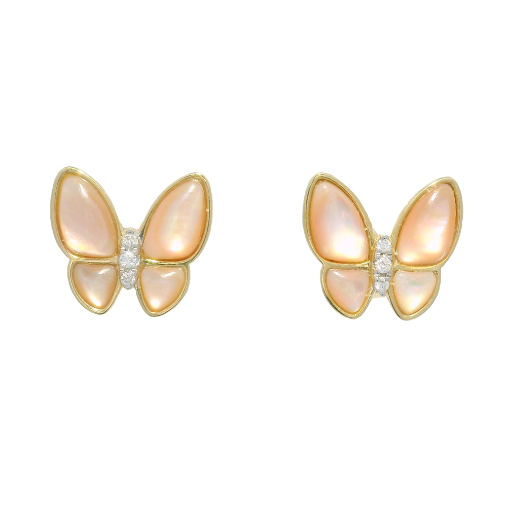 18k Yellow Gold Mother of Pearl & Diamond Butterfly Stud Earrings — product photo 1