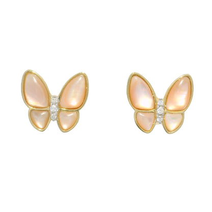 18k Yellow Gold Mother of Pearl & Diamond Butterfly Stud Earrings