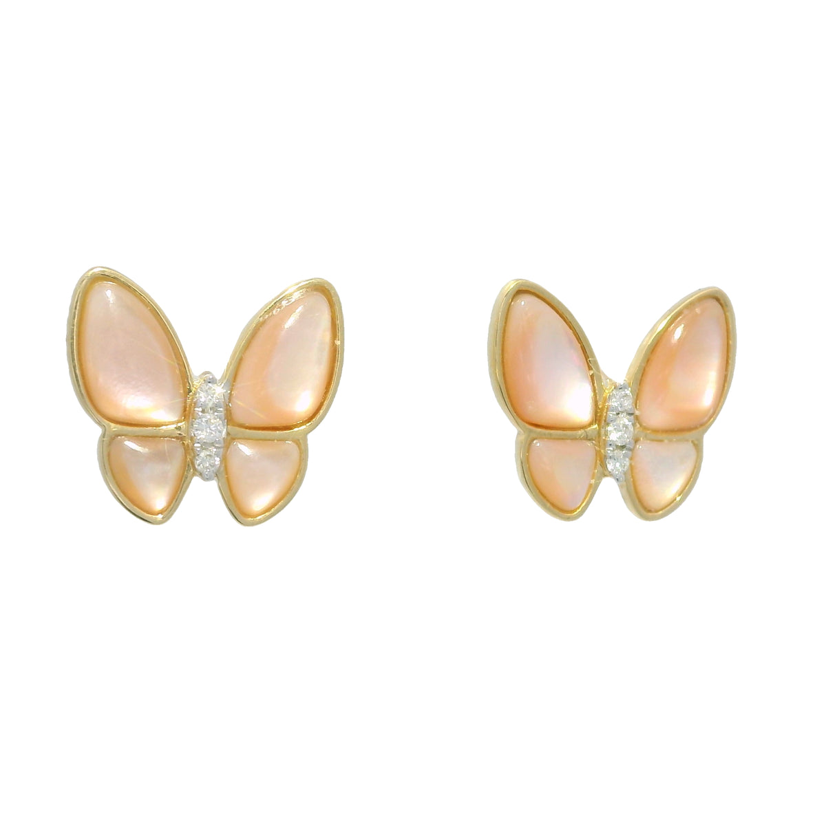 18k Yellow Gold Mother of Pearl & Diamond Butterfly Stud Earrings — product photo 7