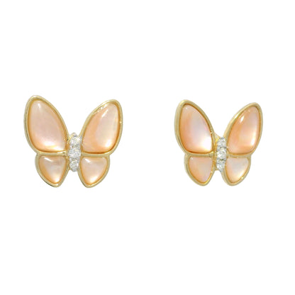 18k Yellow Gold Mother of Pearl & Diamond Butterfly Stud Earrings