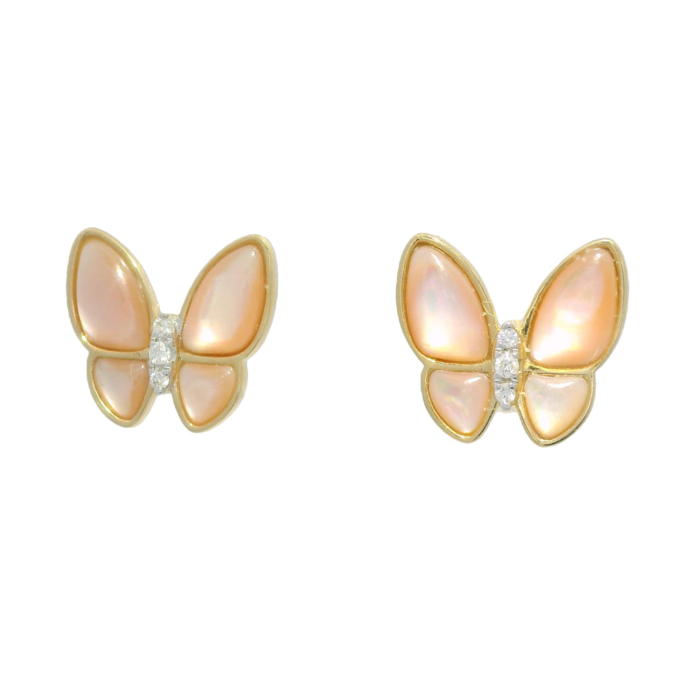18k Yellow Gold Mother of Pearl & Diamond Butterfly Stud Earrings — product photo 2