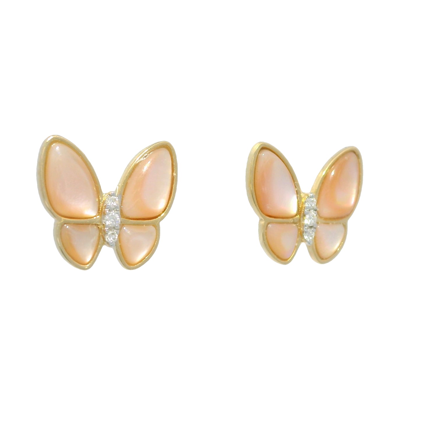 18k Yellow Gold Mother of Pearl & Diamond Butterfly Stud Earrings