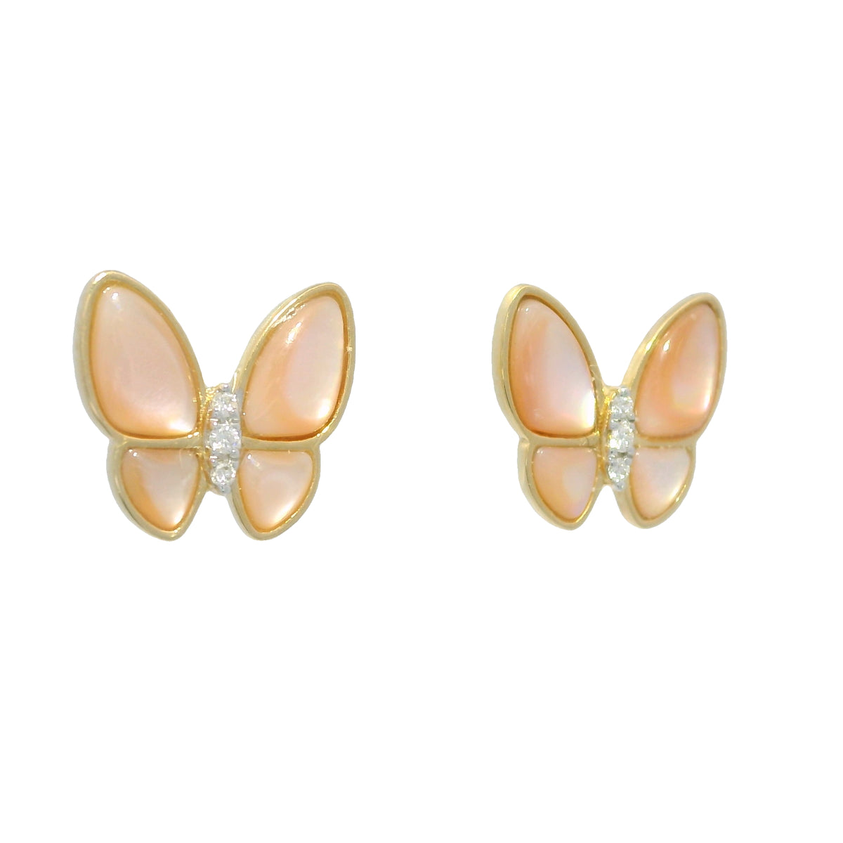 18k Yellow Gold Mother of Pearl & Diamond Butterfly Stud Earrings — product photo 8