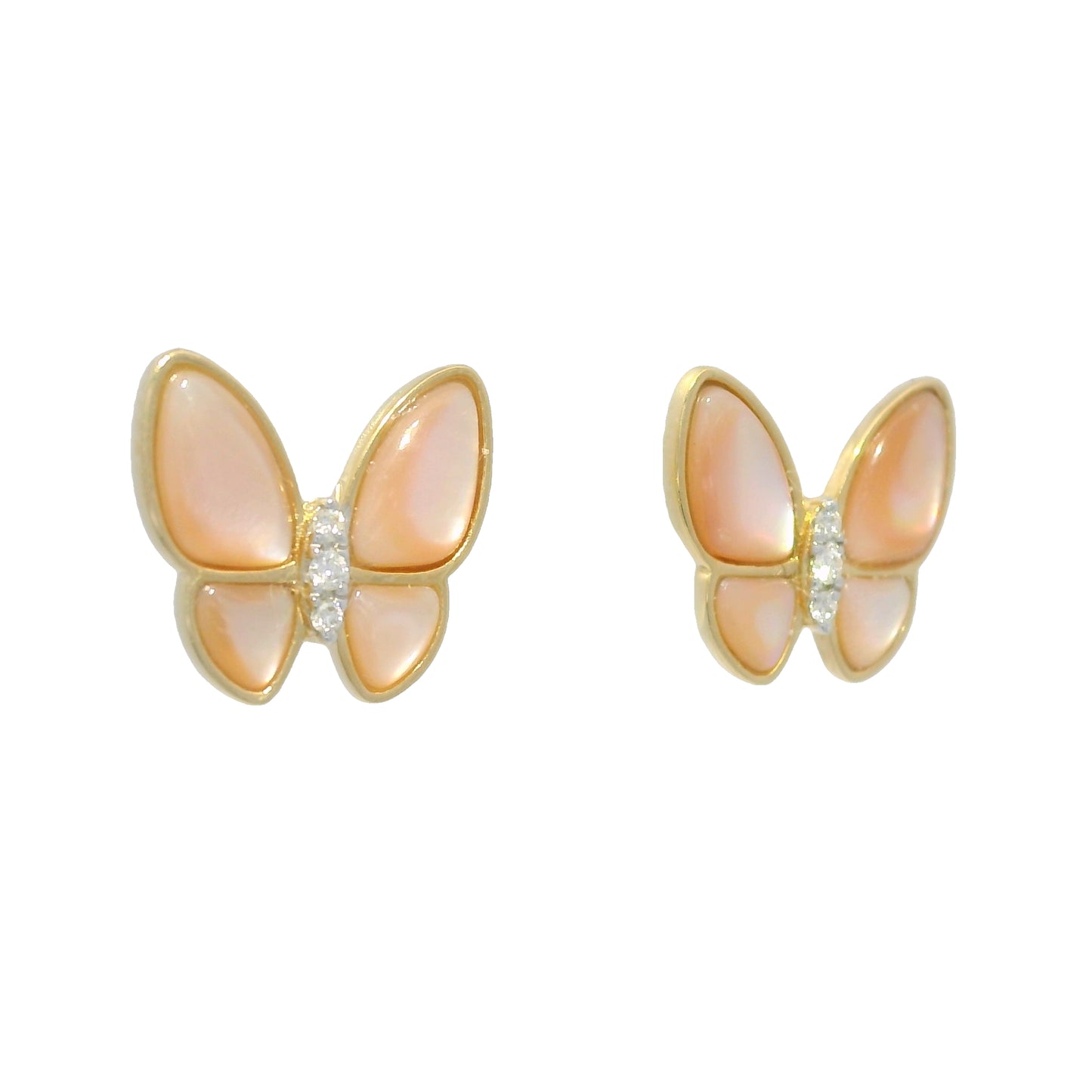 18k Yellow Gold Mother of Pearl & Diamond Butterfly Stud Earrings