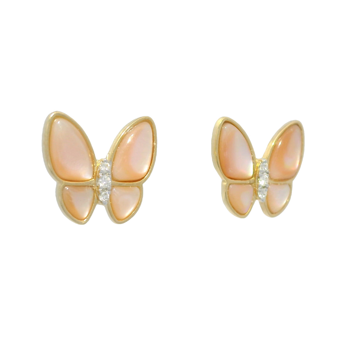 18k Yellow Gold Mother of Pearl & Diamond Butterfly Stud Earrings — product photo 9