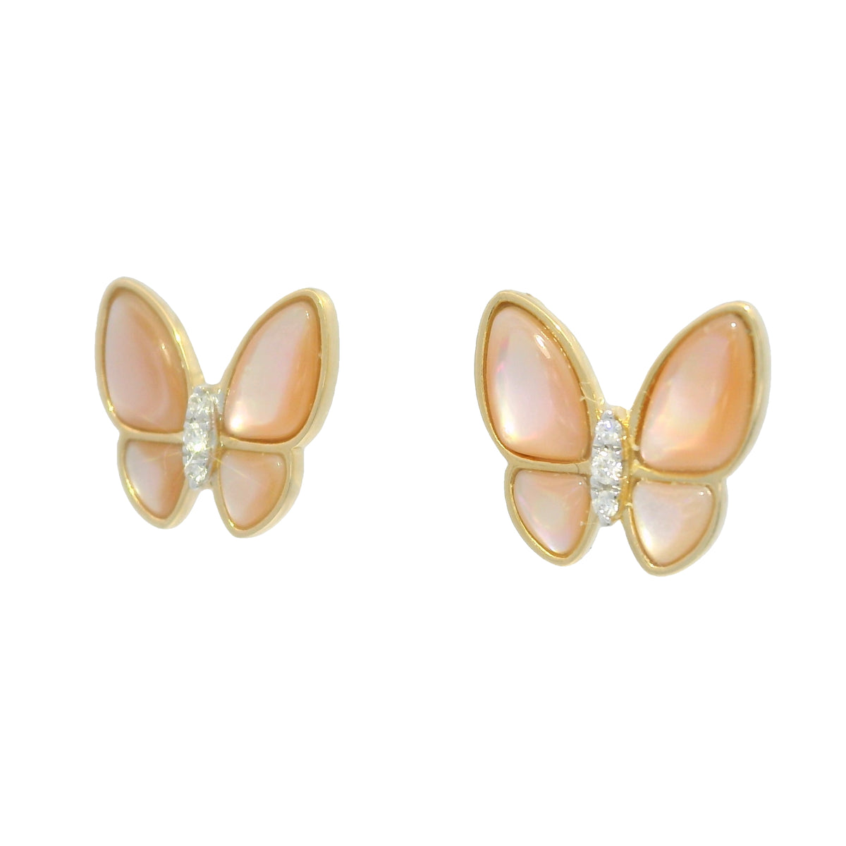 18k Yellow Gold Mother of Pearl & Diamond Butterfly Stud Earrings — product photo 10