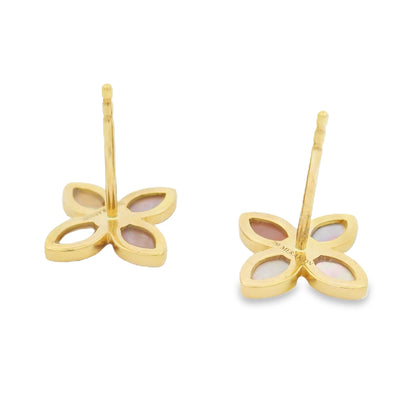 18k Yellow Gold Mother of Pearl & Diamond Flower Stud Earrings