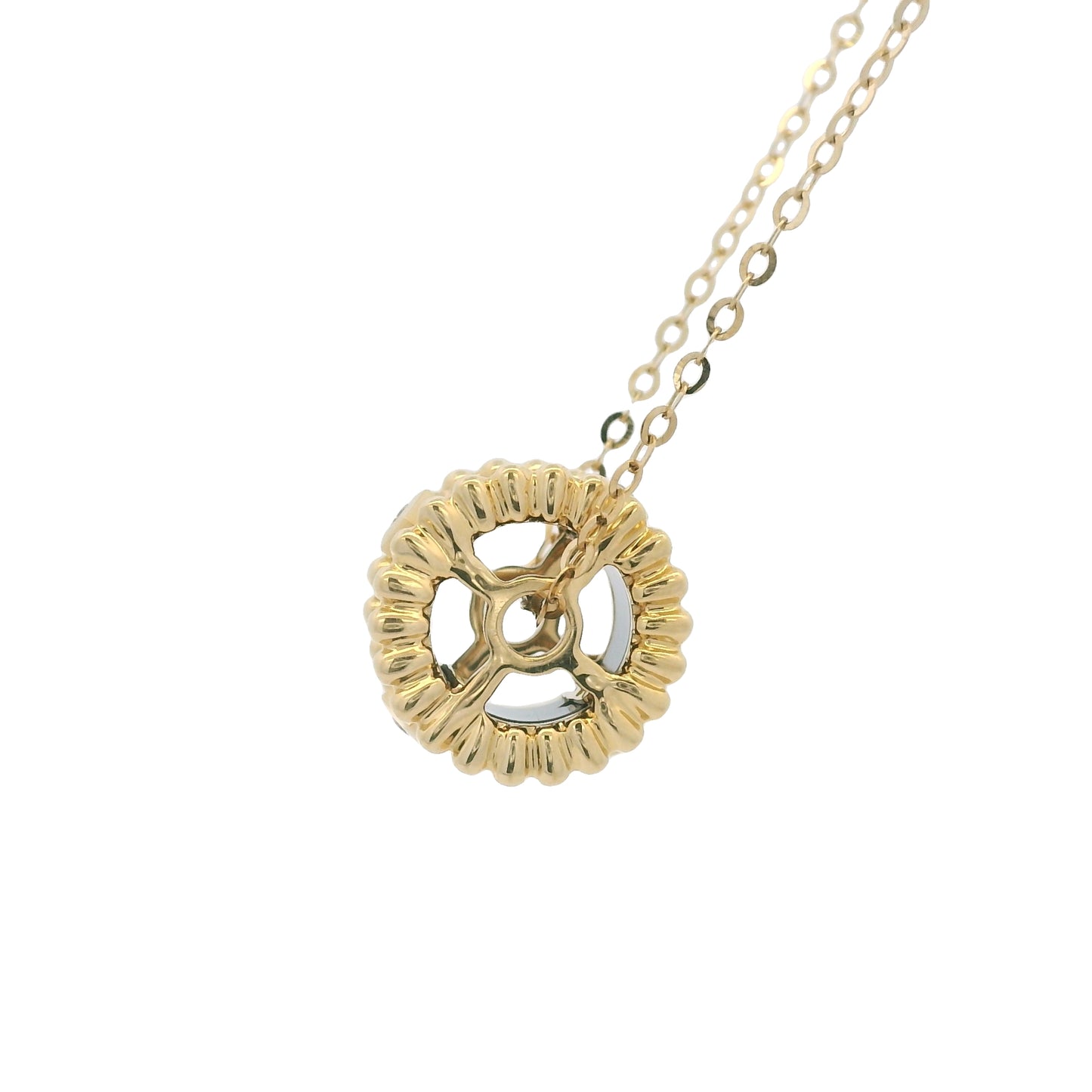 18k Yellow Gold Black Ceramic & Diamond Wheel Pendant Necklace