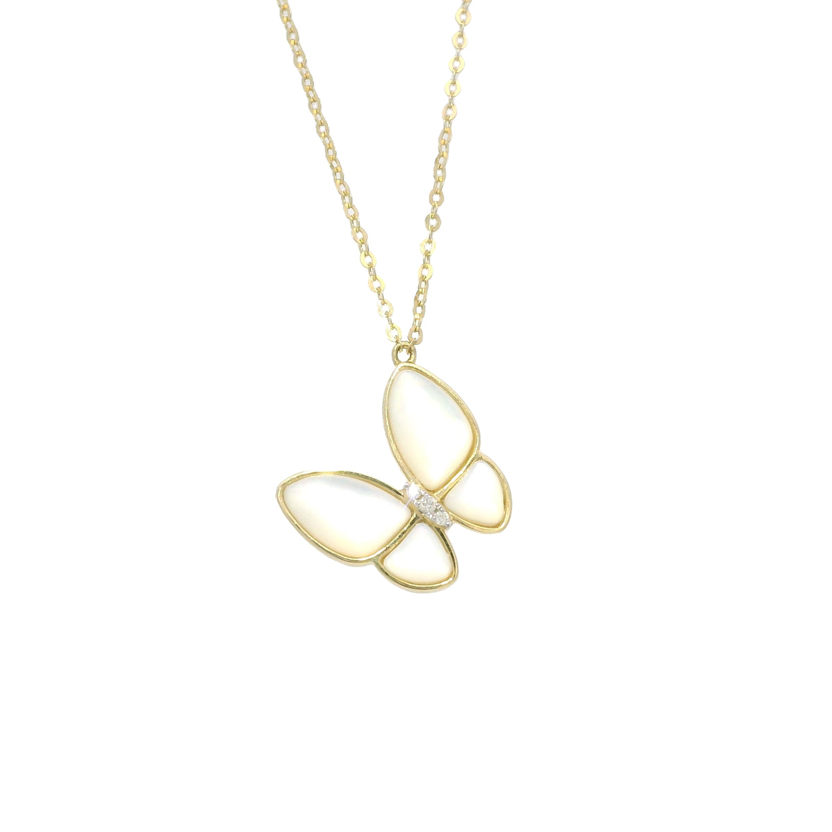 18k Yellow Gold Mother of Pearl & Diamond Butterfly Necklace — product photo 1
