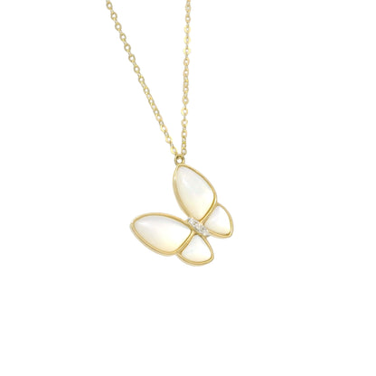 18k Yellow Gold Mother of Pearl & Diamond Butterfly Necklace