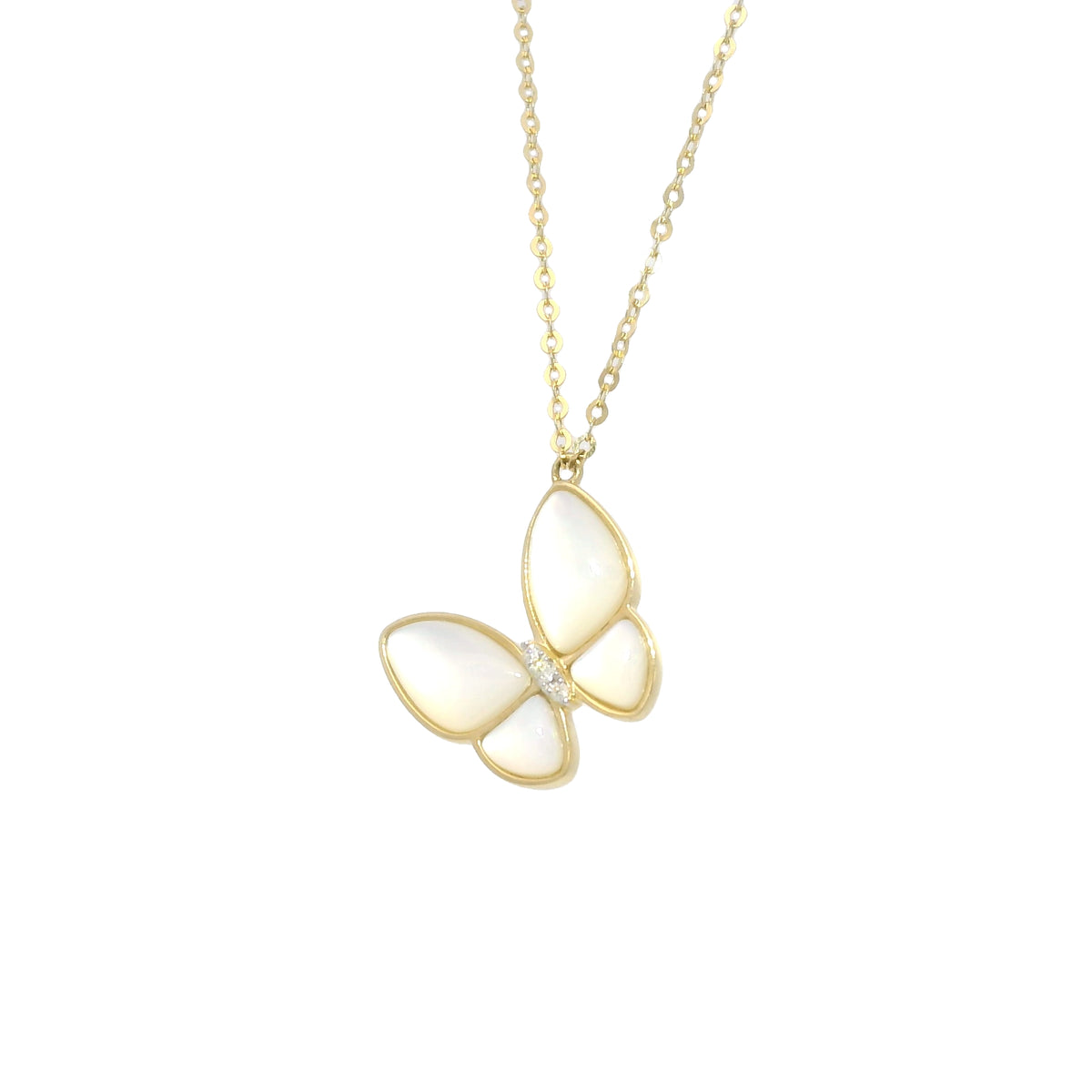 18k Yellow Gold Mother of Pearl & Diamond Butterfly Necklace — product photo 7