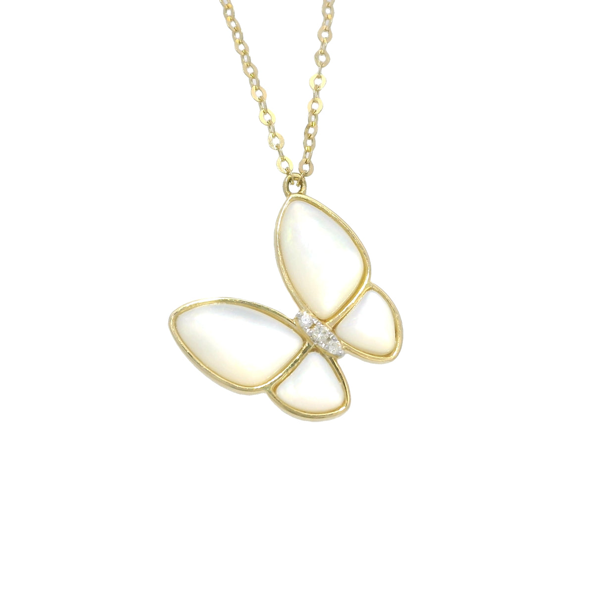 18k Yellow Gold Mother of Pearl & Diamond Butterfly Necklace — product photo 2