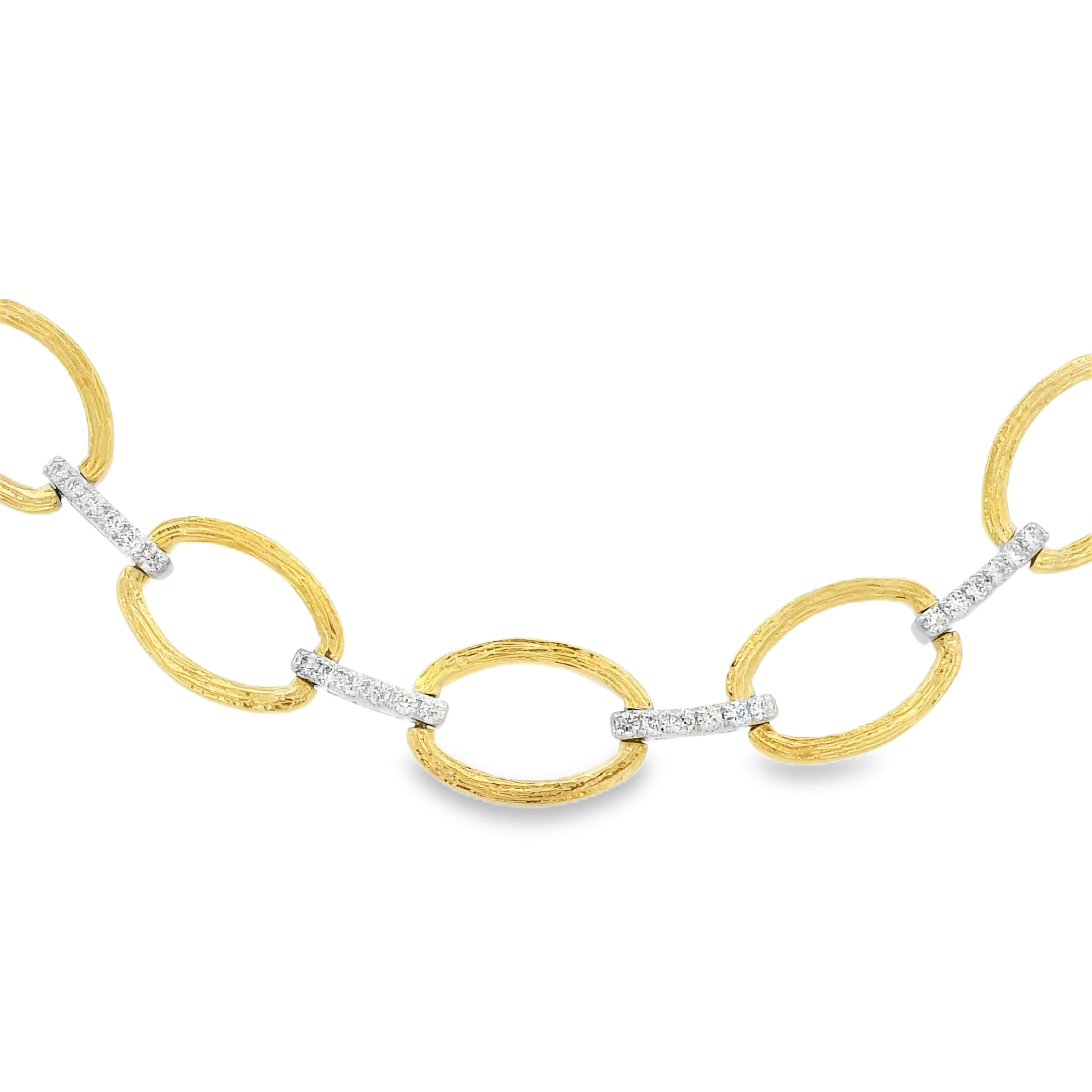 18k Two-Tone Gold Natural 1.55 Carat Diamond Pave Oval Link Necklace