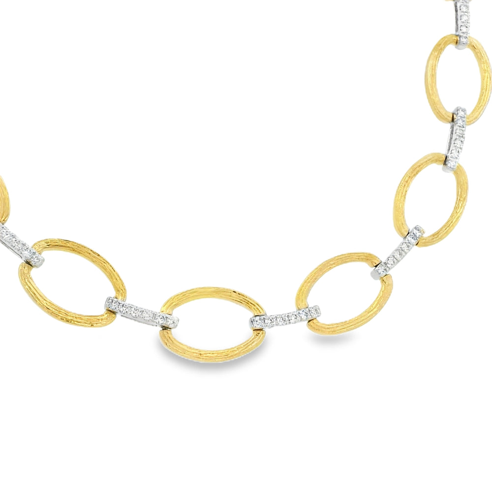 18k Two-Tone Gold Natural 1.55 Carat Diamond Pave Oval Link Necklace — product photo 2