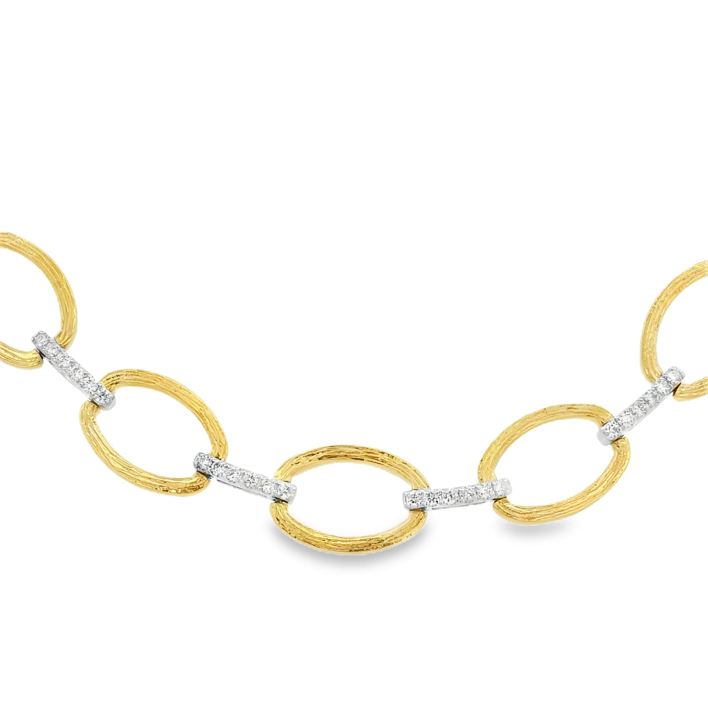 18k Two-Tone Gold Natural 1.55 Carat Diamond Pave Oval Link Necklace