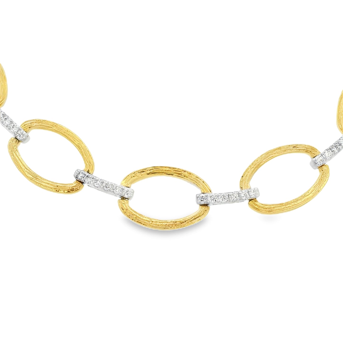 18k Two-Tone Gold Natural 1.55 Carat Diamond Pave Oval Link Necklace