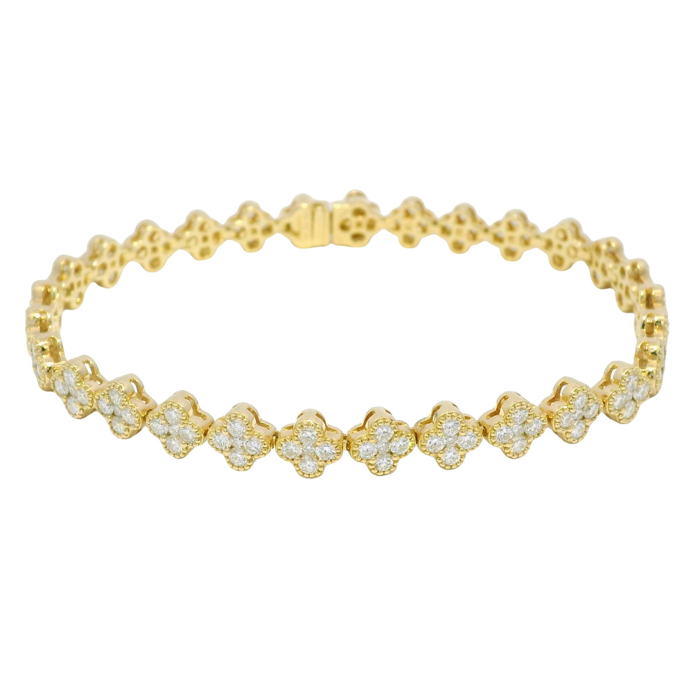 18k Yellow Gold Natural 3.56 Carat Diamond Clover Bracelet — product photo 1