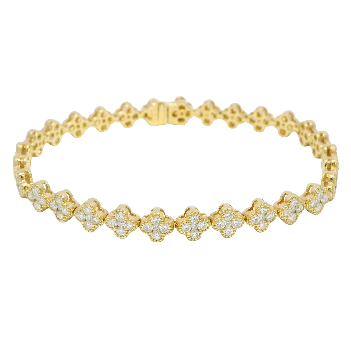 18k Yellow Gold Natural 3.56 Carat Diamond Clover Bracelet