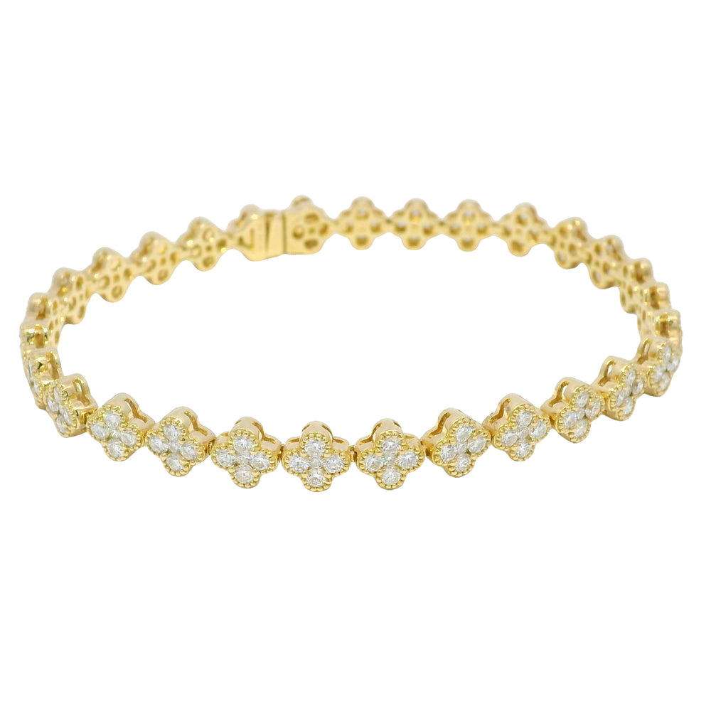 18k Yellow Gold Natural 3.56 Carat Diamond Clover Bracelet — product photo 2