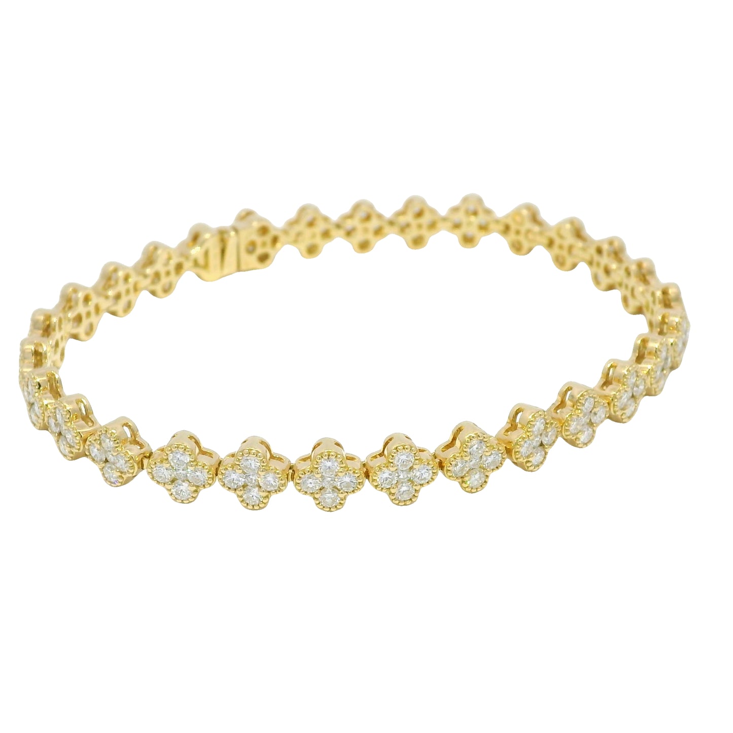 18k Yellow Gold Natural 3.56 Carat Diamond Clover Bracelet