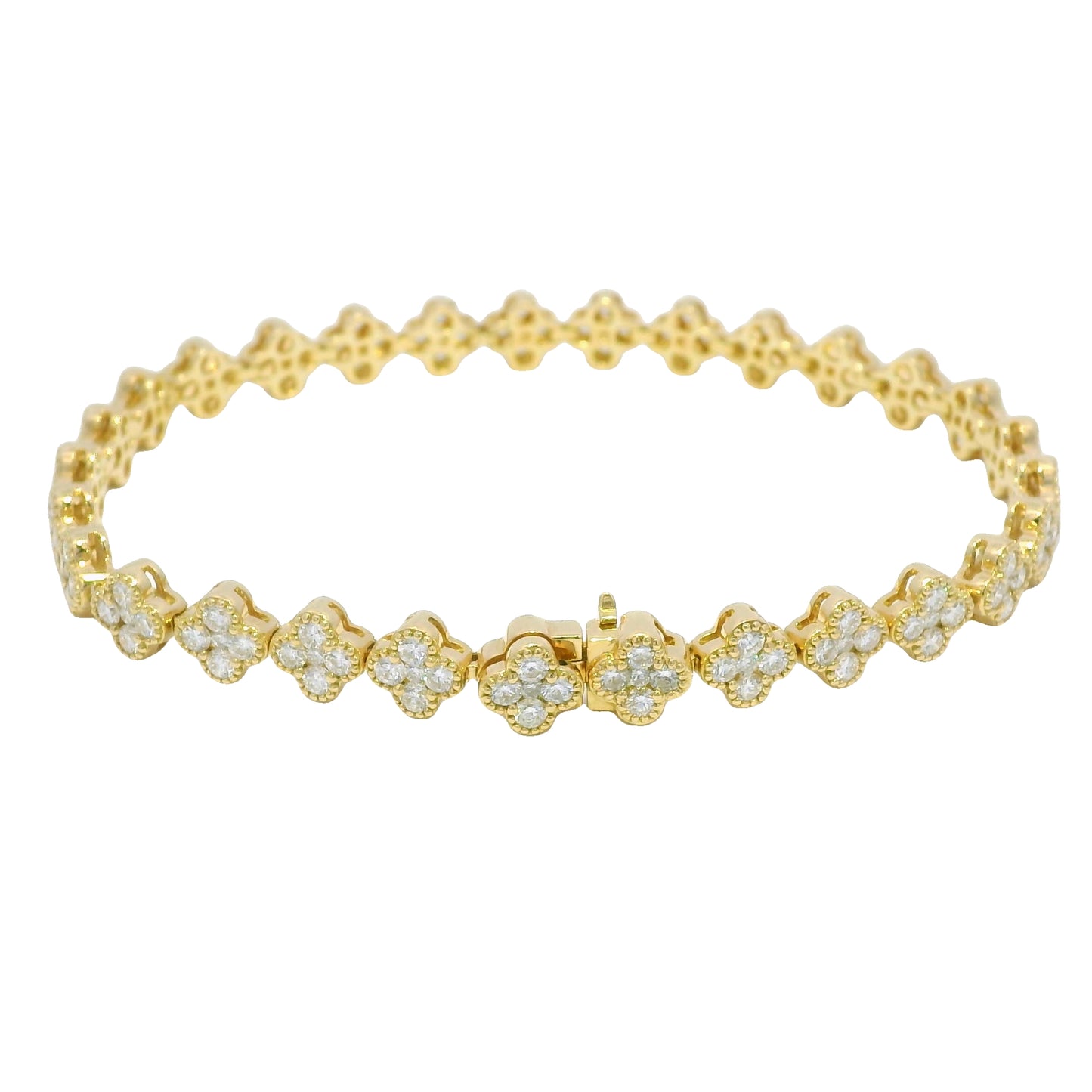 18k Yellow Gold Natural 3.56 Carat Diamond Clover Bracelet