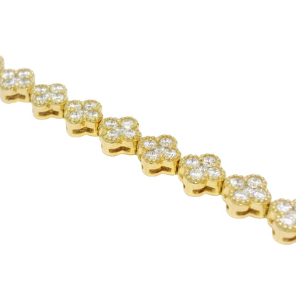 18k Yellow Gold Natural 3.56 Carat Diamond Clover Bracelet