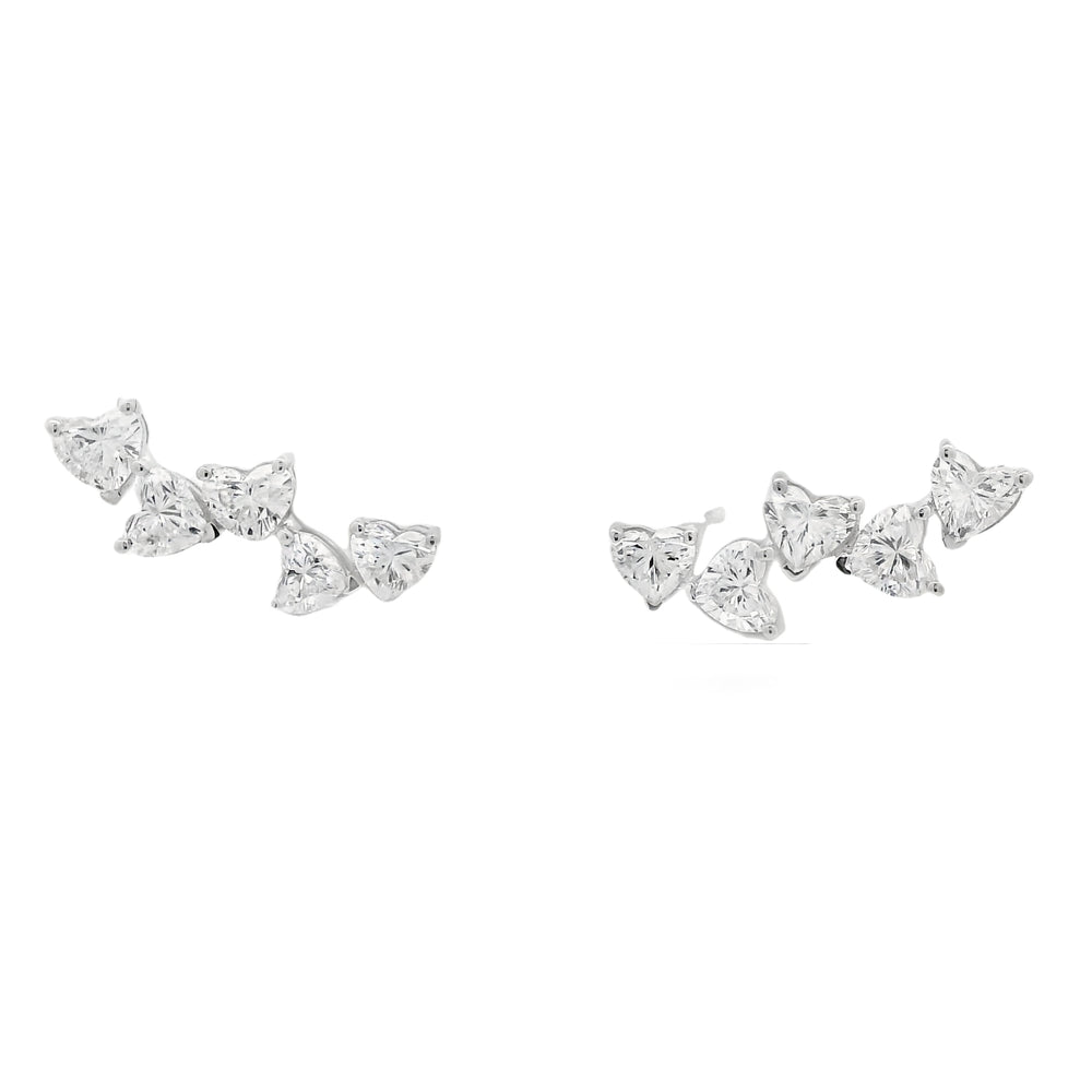 18k White Gold Natural 2.0 Carat Diamond Heart Crawler Stud Earrings — product photo 1